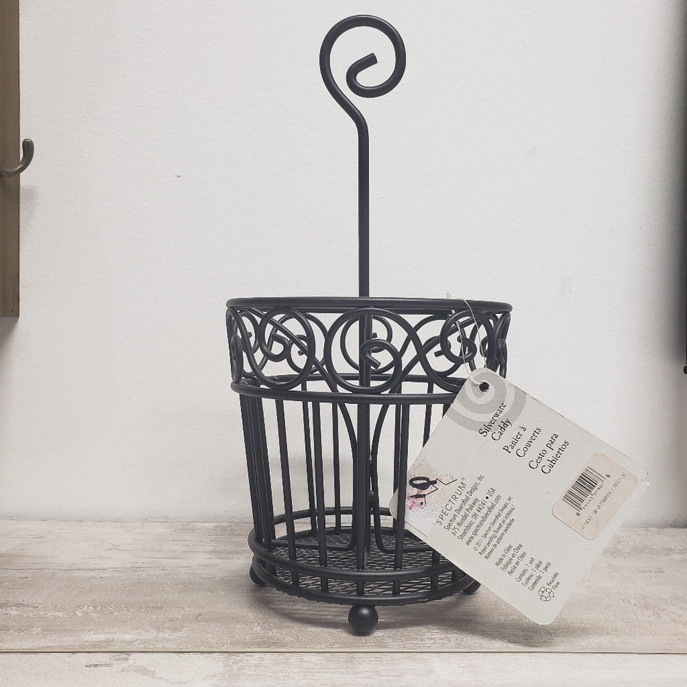 Scroll Utensil Silverware Caddy Organizer METAL BLACK Farmhouse